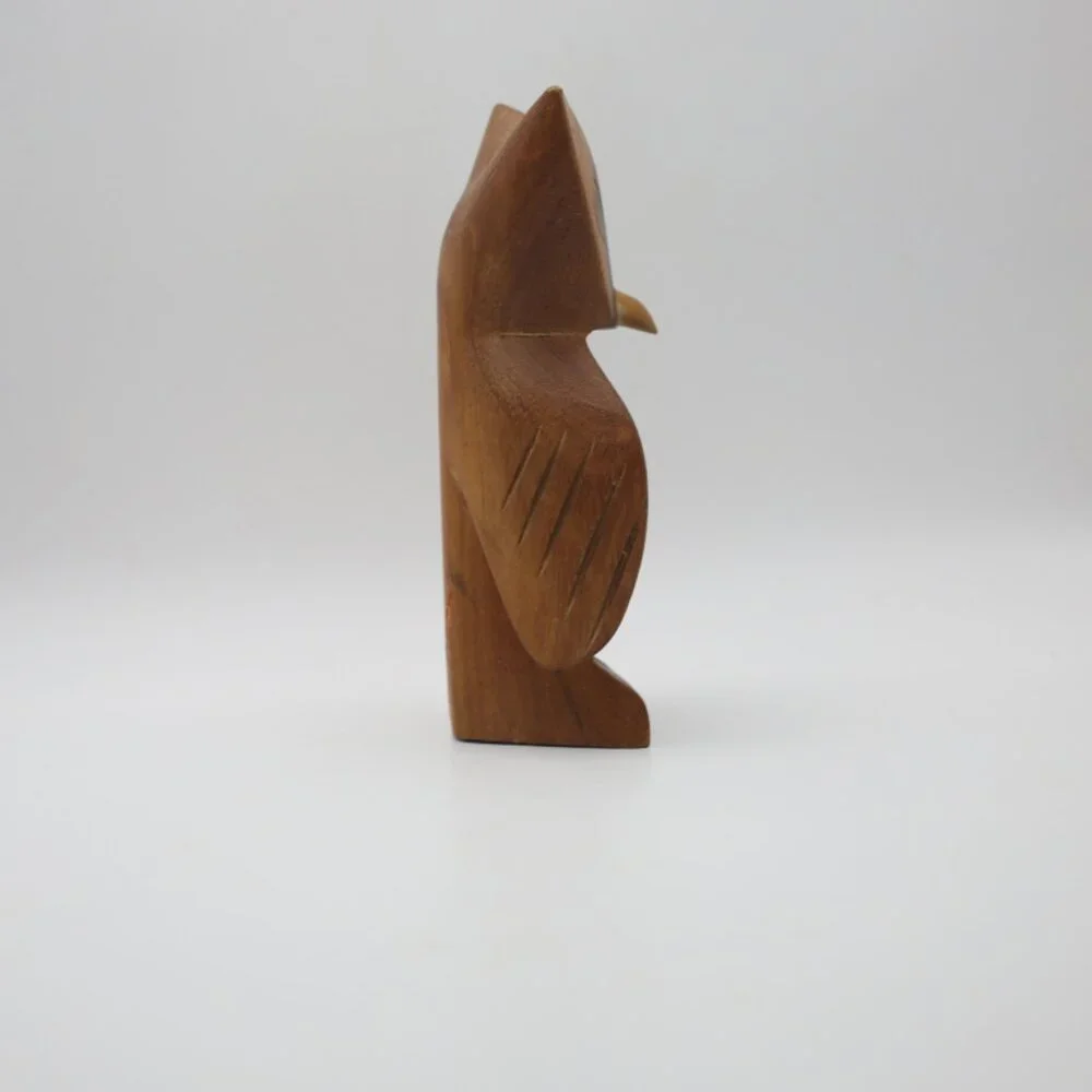 Hand Carved Carved wood Owl Pencil/Pen Holder - Two Tone Wooden Figure